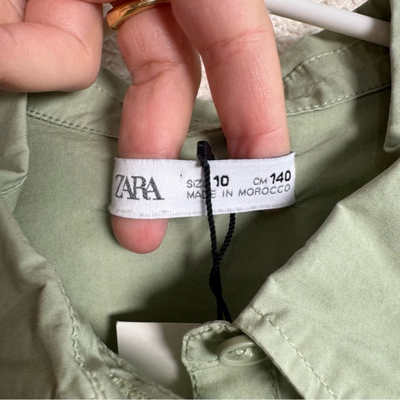 Zara NWT Girls Green Cropped Button Front Pocket Cropped Long Sleeve Top Size 10 - Picture 2 of 11